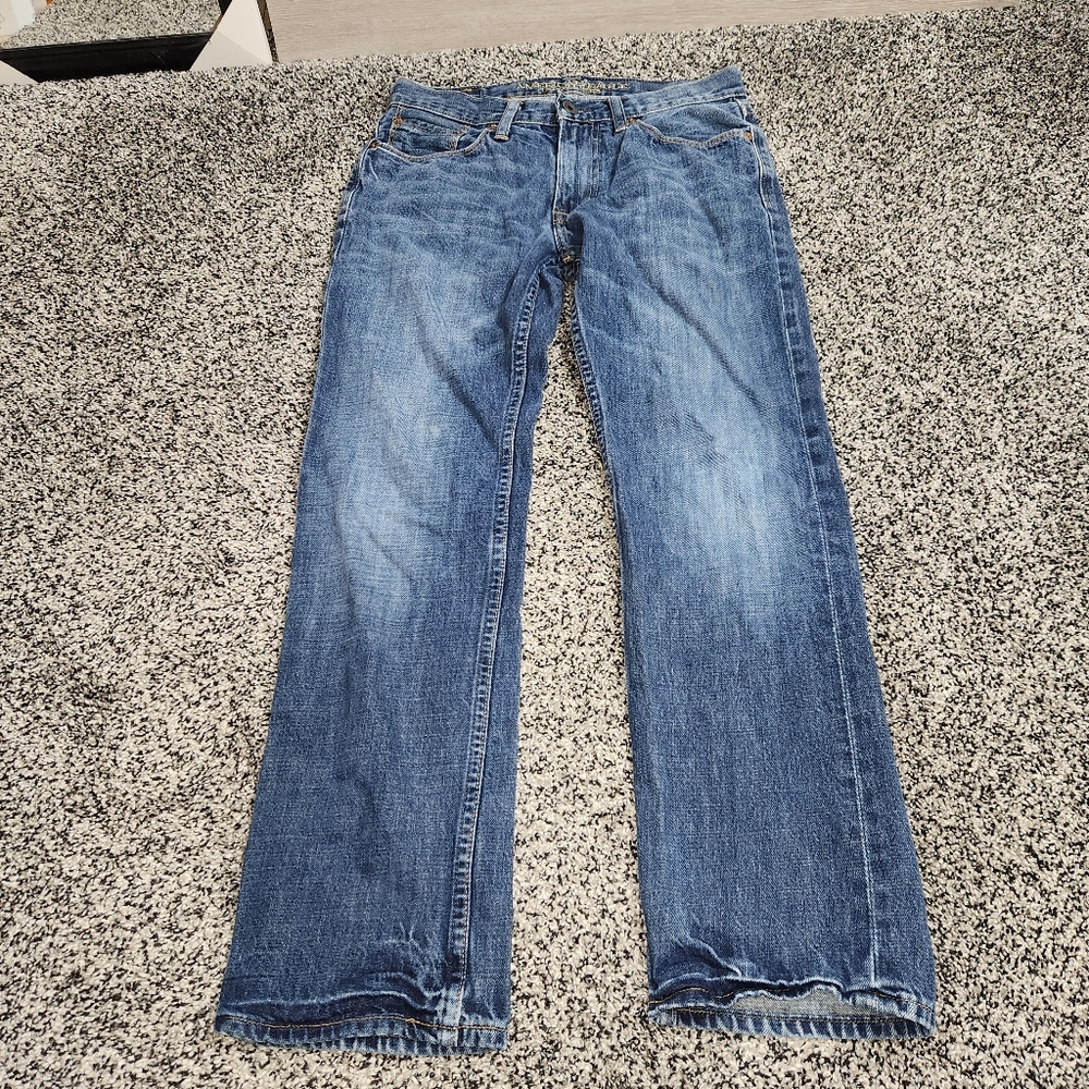Y2k 2000s American Eagle Mens Slim Straight Jeans Sz 29x30 Darkwash Faded Front